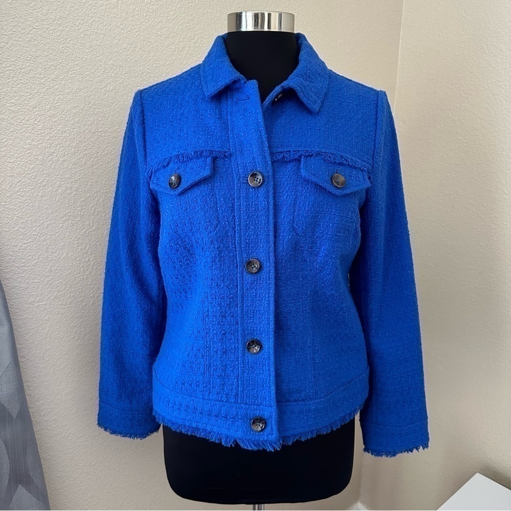 Chico’s Cobalt Blue Textured Raw Edge Jacket Size S